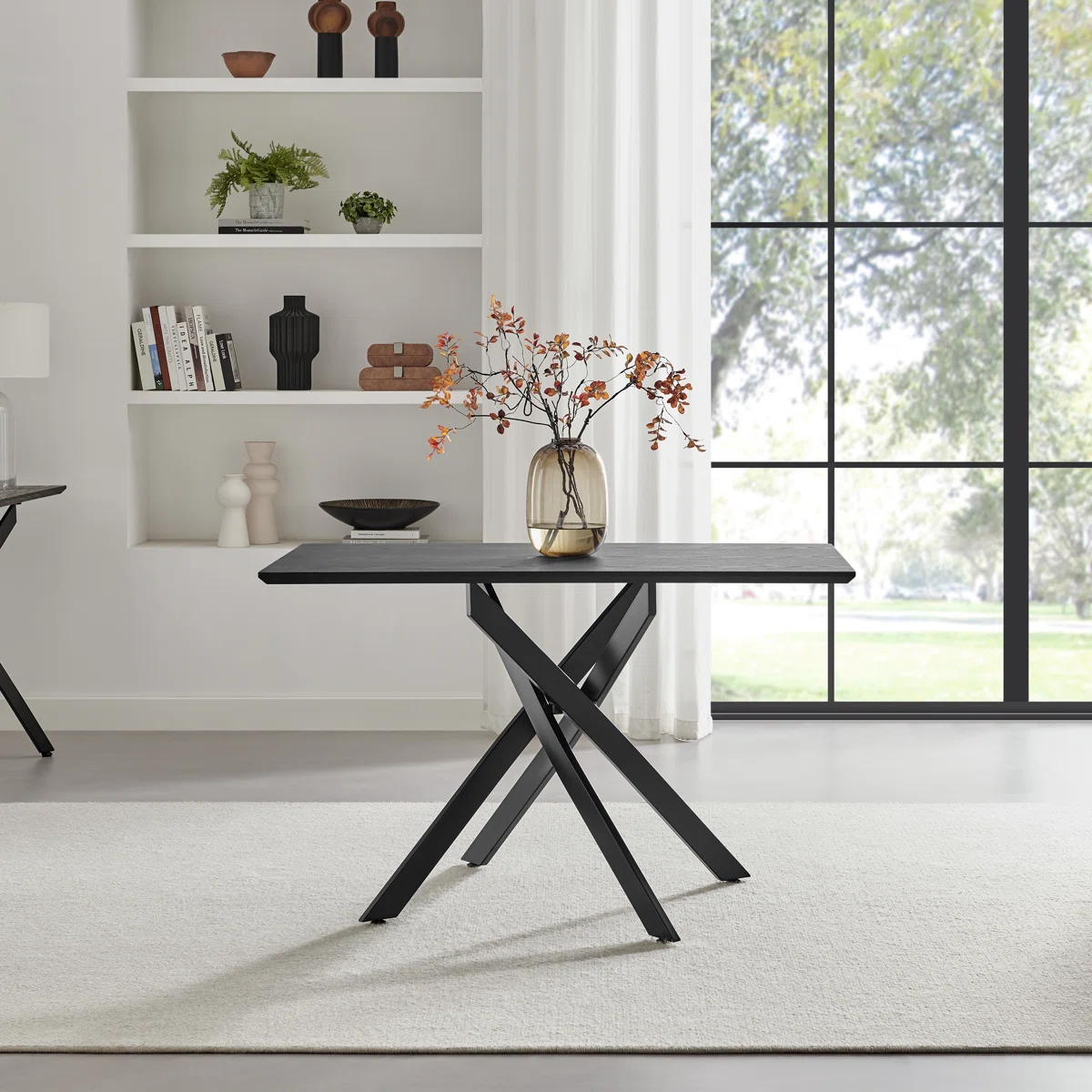 Aminata Veneer Metal Round Dining Table With Ophelia Fabric Chairs Modern Statement Design