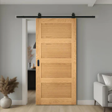 Coventry shaker oak panel unfinished single sliding top mounted black track doors directdoors HP UNX THRMIN x crop center progressive
