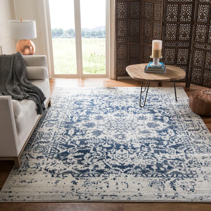 Leyva Cream Navy Area Rug