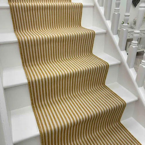 Pinstripe Ochre Stair Runner – Reversible Durable Hardwearing Carpet for Stairs Staircases Multiple Lengths